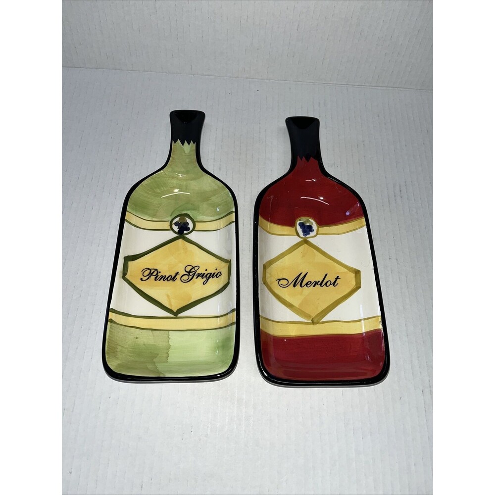 Trisa Home Decor Maroon Merlot, Green Pino Grigio Stoneware Shallow Bowls Set 2